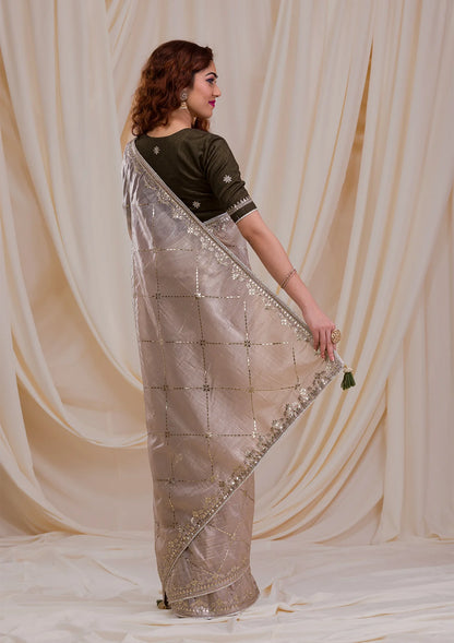 Beige Gotapatti Organza Saree