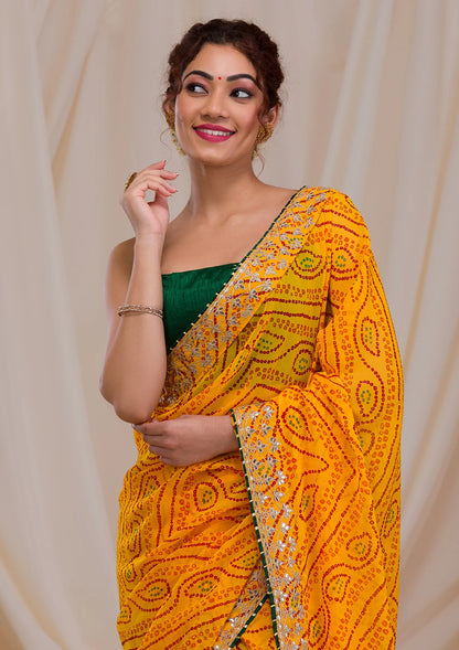ZYellow Bandhani Gotapatti Georgette Saree
