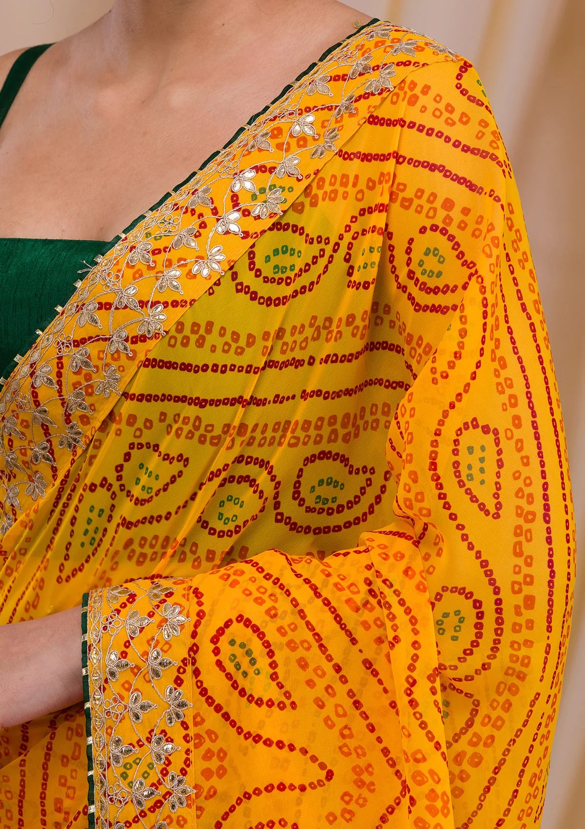 ZYellow Bandhani Gotapatti Georgette Saree