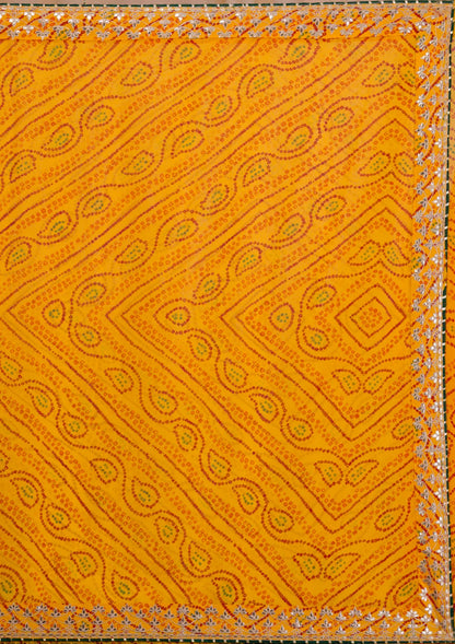 ZYellow Bandhani Gotapatti Georgette Saree