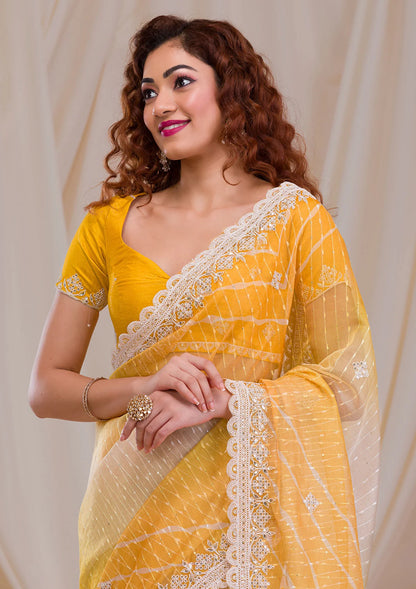 Yellow Ombre Net Saree